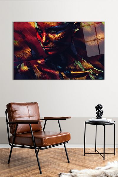 Vosevu Colorful Glitter Woman Horizontal Glass Painting, Modern Home Office Decor, Gift Wall Decoration, Unbreakable Glass