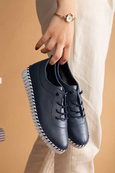 uway Genuine Leather Comfortable Orthopedic Daily Rubber Laced Soft Women's Shoes