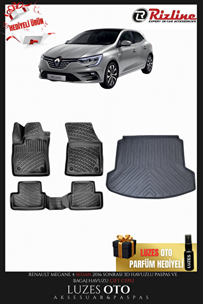 Rizline Renault Megane 4 Sedan 3D Havuzlu Paspas ve Bagaj Havuzu ÇİFT KULAK (...