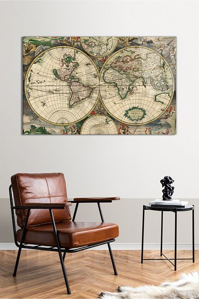 Vosevu Old Vintage World Map Horizontal Glass Painting, Modern Home Decor Gift Wall Decoration Shatterproof