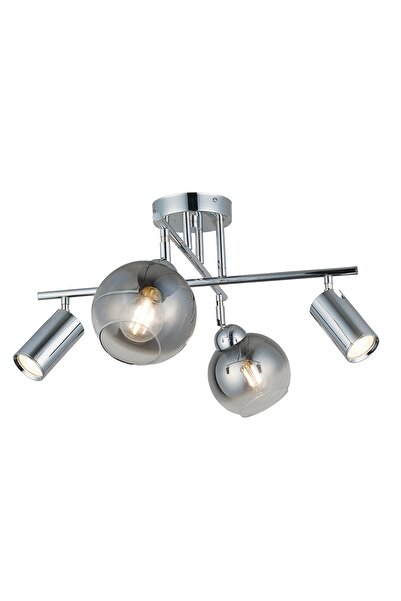 NZL Lighting Kero 2+2 Antık Krom Plafonyer Camlı Avize Salon Avize Oturma Oda...