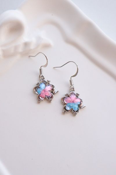 EFBUTİK Pink Blue Flower Imported Earrings
