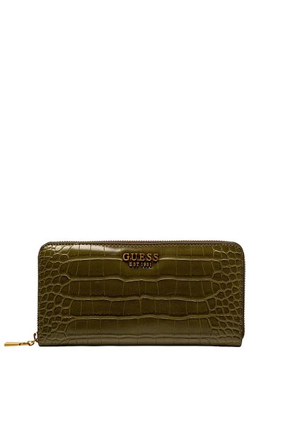 Guess Laurel Croc Print Zip Around Wallet, Olive
