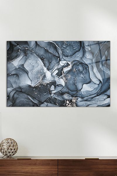 Vosevu Gray Smoke Horizontal Glass Painting, Modern Home Office Decor, Gift Wall Decoration, Unbreakable Glass