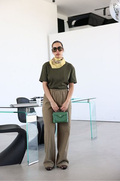 Özge Özgenç Lace-Up Waist Double Pocket Linen Trousers