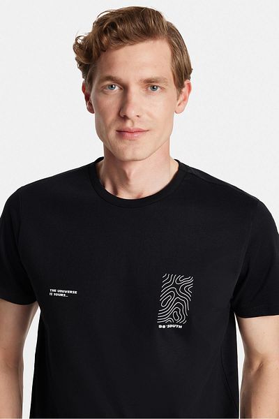 Tudors Ανδρικό T-shirt Slim Fit Slim Fit 100% βαμβακερό μαλακό μπλουζάκι με εμπριμέ μαύρο Crew