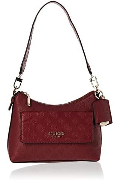 Guess Sirrah Top Zip Shoulder Bag for Women, Merlot Logo