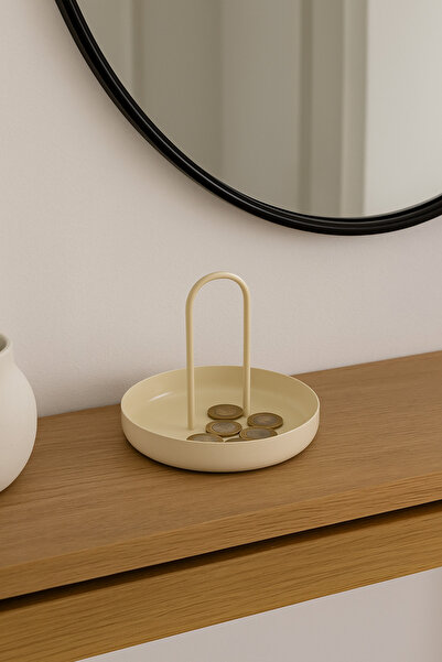 Fiyakalı Ürünler Atölyesi Cream Metal Jewelry Bathroom Kitchen Makeup Organizer Snack Holder Keychain Organizer Decorative Presentation Holder