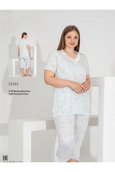 shefox Women's Short Sleeve Bamboo Capri Suit Byetoile