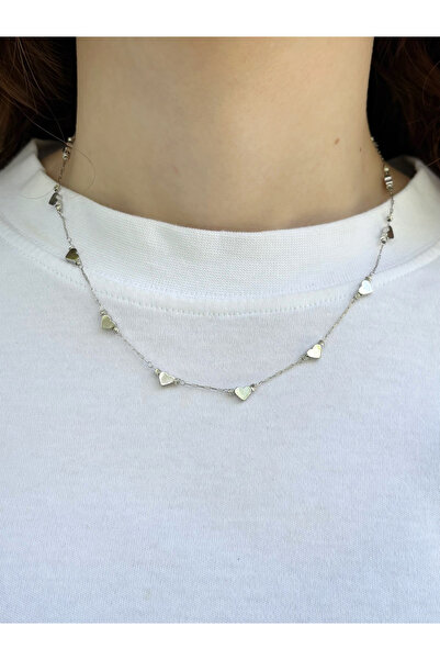 Eylülün Takısı Women's Silver Color Row Heart Necklace