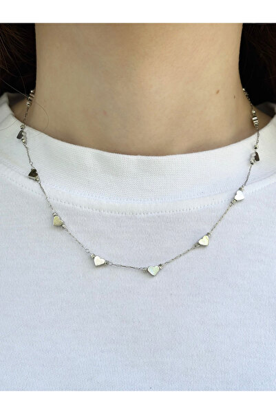 Eylülün Takısı Women's Silver Color Row Heart Necklace