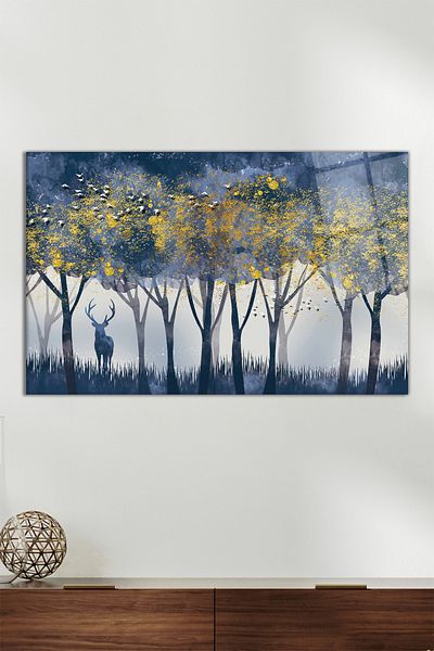 Vosevu Pictură orizontală din sticlă cu detalii aurii, decor modern pentru birou, decorare de perete pentru cadou, sticlă rezistentă la spargere