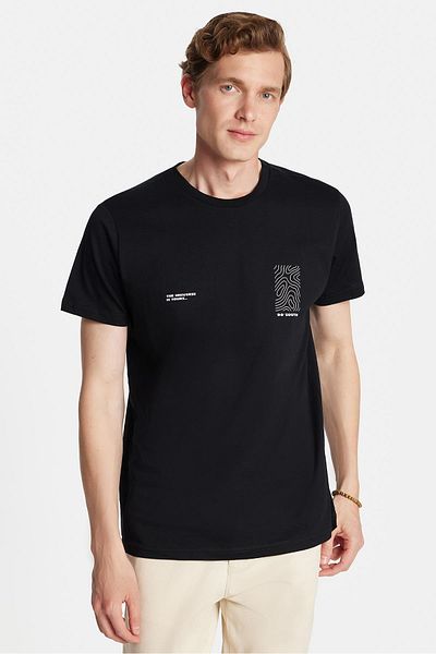Tudors Ανδρικό T-shirt Slim Fit Slim Fit 100% βαμβακερό μαλακό μπλουζάκι με εμπριμέ μαύρο Crew