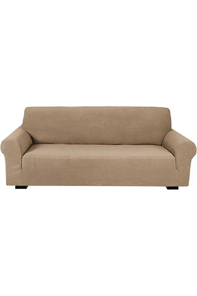 Fabienne Stretch Fit 3 Seater Sofa Cover Fabric Couch Cover 180-230cm Size Sand Beige