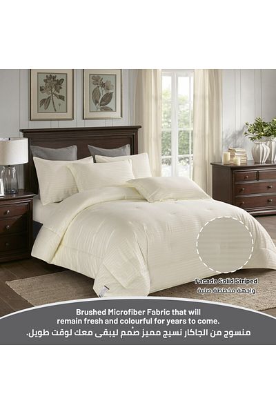 Donetella 4-Piece Comforter Set– Single Size 170x230 cm, Microfiber,Hotel Style Thin Striped (350 Gsm).