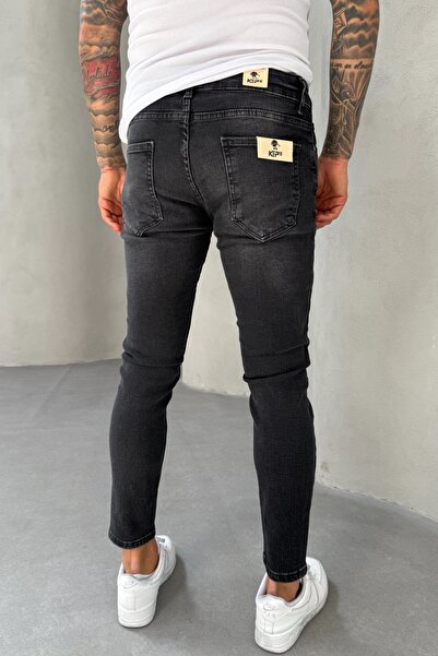MADZEYMODA Slim Fit Slim Fit Lycra Denim Ύφασμα Ανδρικό μαύρο τζιν παντελόνι με σκισίματα KE-543