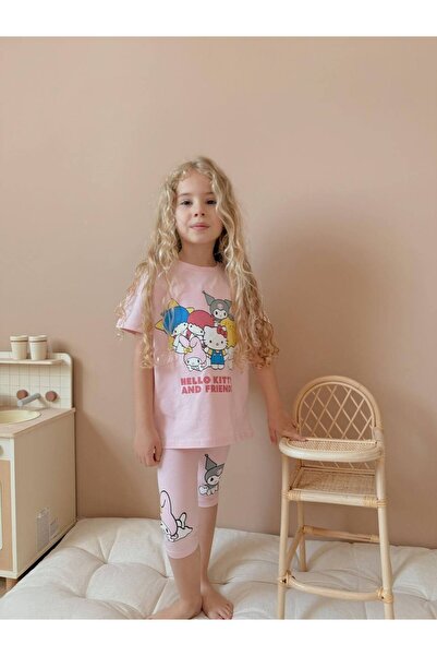 MİNİKO KİDS Girl's Short Tights Hello Kitty Kuromi Printed Cotton Suit