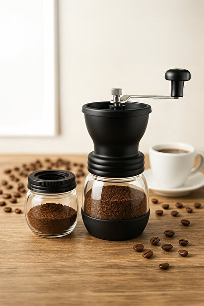 Muybieno Seramik Kahve Değirmeni Cam Yedek Hazneli