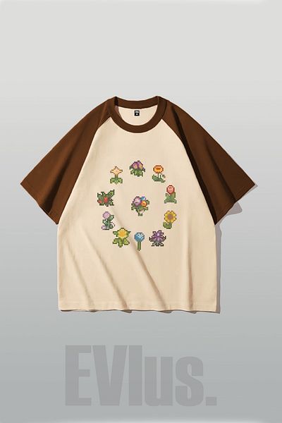 EVIus Unisex Stardew Valley εμπριμέ μπλουζάκι Raglan με κοντό μανίκι Crew λαιμόκοψη
