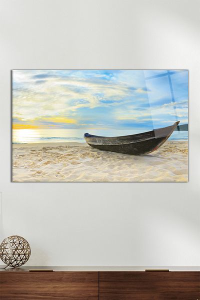Vosevu Sandală pe plajă, pictură orizontală din sticlă, decor modern pentru birou, decorare de perete pentru cadou, sticlă rezistentă la spargere