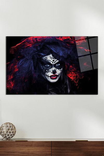 Vosevu Woman Clown Horizontal Glass Painting, Modern Home Office Decor, Gift Wall Decoration, Shatterproof Glass