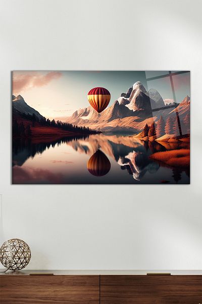 Vosevu Sunset Landscape Balloon Horizontal Glass Painting, Modern Home Decor, Gift Wall Decoration, Unbreakable