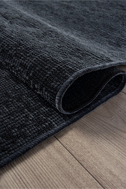 Serenest Home Antrasit Şönil Kilim Salon Oturma Odası Yıkanabilir Kaymaz Taban Dokuma Sisal Halı
