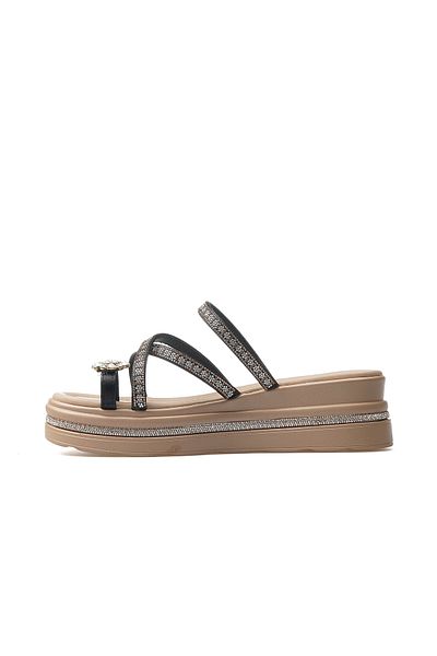 Guja Women's Stone Detailed Heeled Flip Flops Daily Slippers 25Y 25Y398-2 Z Black
