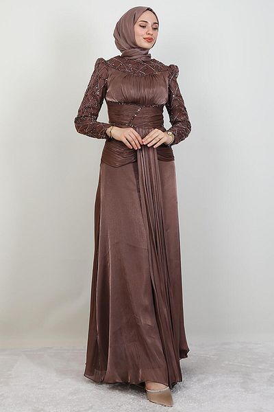 GİYZAMİLA Βραδινό φόρεμα Çağla Stone Rose Brown