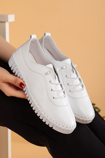 uway Genuine Leather Comfortable Orthopedic Daily Rubber Laced Soft Women's Shoes