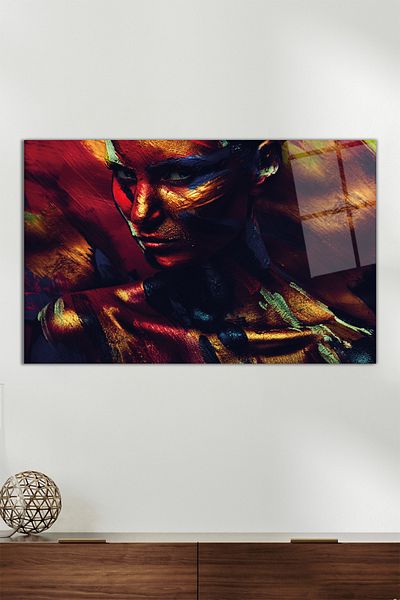 Vosevu Colorful Glitter Woman Horizontal Glass Painting, Modern Home Office Decor, Gift Wall Decoration, Unbreakable Glass