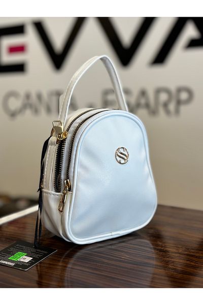 Sanmorris 1398 Women's Faux Leather Adjustable Cross Strap 3 Compartment Handy Shoulder Bag White