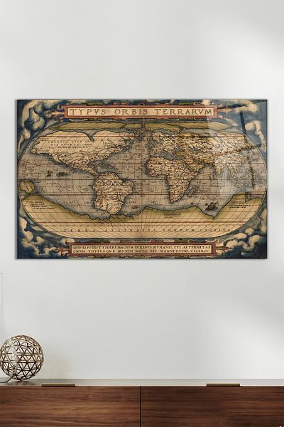 Vosevu Antique Map Horizontal Glass Painting, Modern Home Office Decor, Gift Wall Decoration, Unbreakable Glass