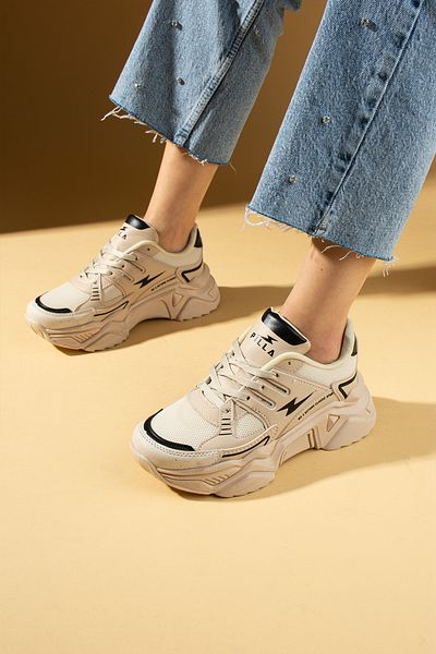 Pembe Potin Beige Women's Sports Sneaker Lace-Up Daily Comfortable Sole Shoes