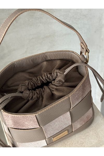 DERKON Genuine Leather Tezza Model Crossbody and Shoulder Bag Mink Color