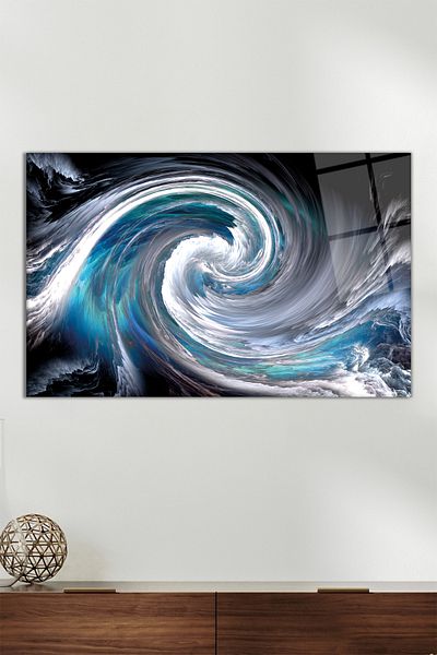Vosevu Blue Swirl Abstract Horizontal Glass Painting, Μοντέρνα διακόσμηση γραφείου σπιτιού, διακόσμηση τοίχου δώρου, άθραυστο γυαλί