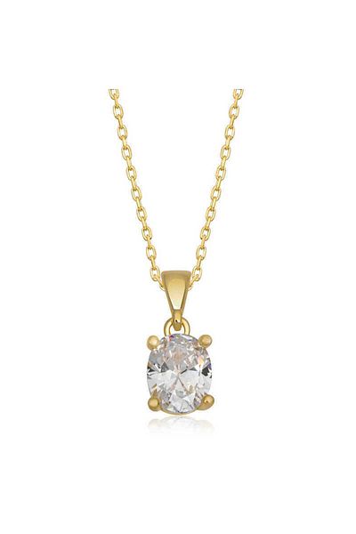 Emperium Silver Gold Oval Zircon Stone Women's Necklace