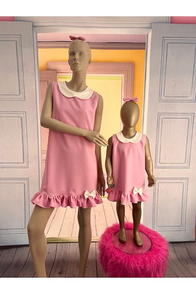 NA ADDESIGN Rochie roz pentru mama fiica, rochie cu guler pentru bebelusi Mama Kiz (trebuie adauga in cos separat, preturi separate)