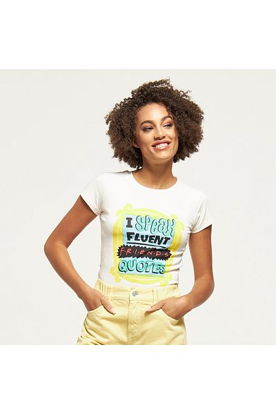 SP Characters Friends Print T-shirt with Crew Neck and Cap Sleeves