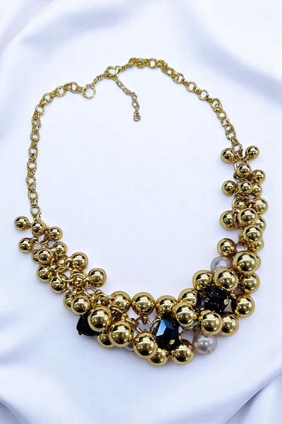 PETEK AKSESUAR Salkim Multi Metalized Ball Pearl Cube Bead Necklace