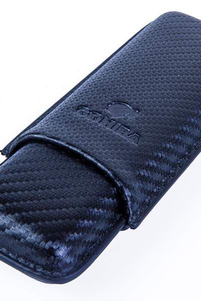 COHİBA Cohiba Siyah Karbon Desenli İkili Deri Puro Kılıfı
