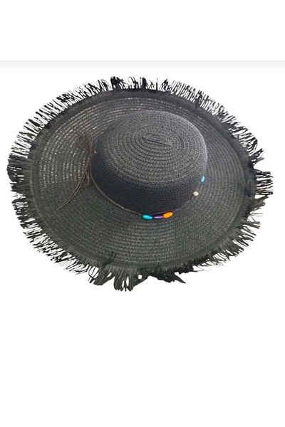 PARLAK EVREN Black Straw Beach Hat