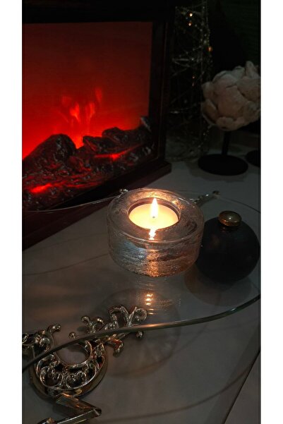 Tavcam Yuvarlak Cam Mumluk - El işi cam özel dokulu yüzey tealight mumluk