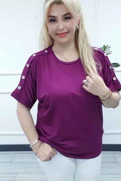 Bİ.GİYSEN Women's Plum Large Size Shoulder Button Detailed Lycra Buluz