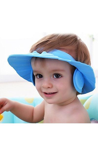 Evelise Adjustable Shower Or Haircut Cap With Visor And Ear Protection For Children 0 - 6 Years Old, Blue
