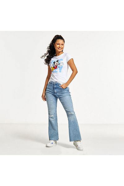 SP Characters Mickey Mouse Print T-shirt with Short Sleeves and Crew Neck