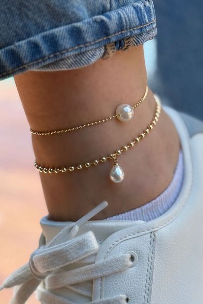 Trendy Butik Pearl Anklet Combination (2 Pieces)