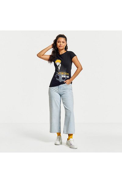 SP Characters Ichigo Print Crew Neck T-shirt with Cap Sleeves