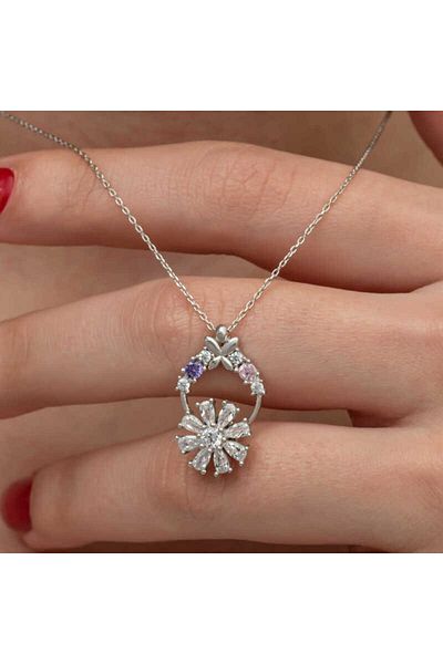 Emperium Silver White Spinning Flower Women's Necklace