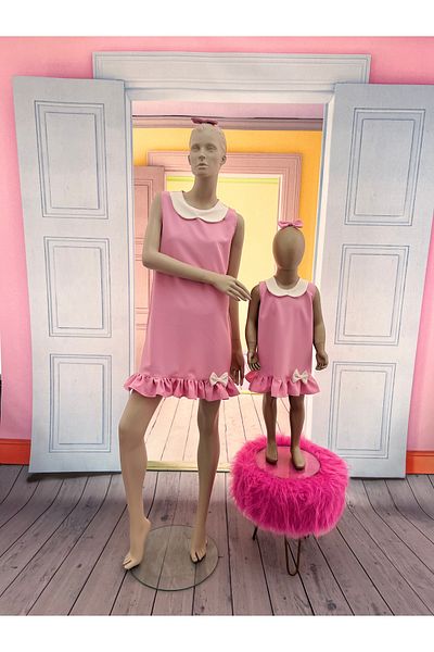 NA ADDESIGN Rochie roz pentru mama fiica, rochie cu guler pentru bebelusi Mama Kiz (trebuie adauga in cos separat, preturi separate)